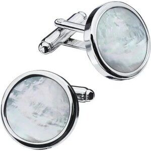 MOTHER-OF-PEARL Tuxedo Shirt Button and Cufflink Set Silver Tone- MOP